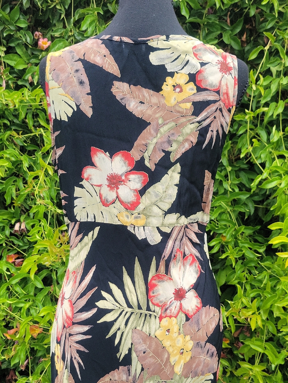 Vintage Karen Kane Black Tropical Floral Maxi Dress M - Picture 9 of 10